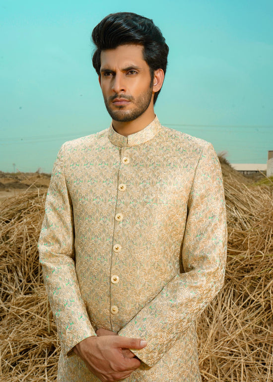 Gold Sherwani for Groom by Chamak