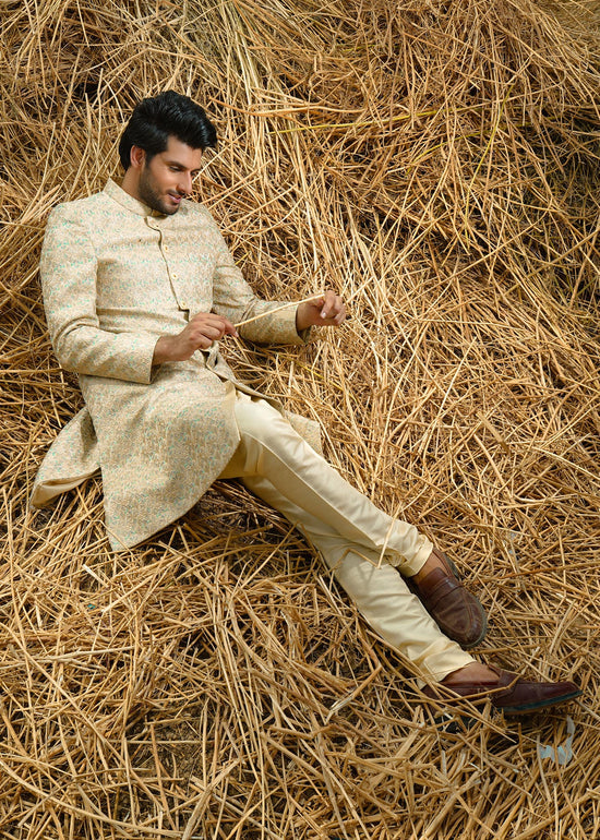 Gold Sherwani for Groom by Chamak