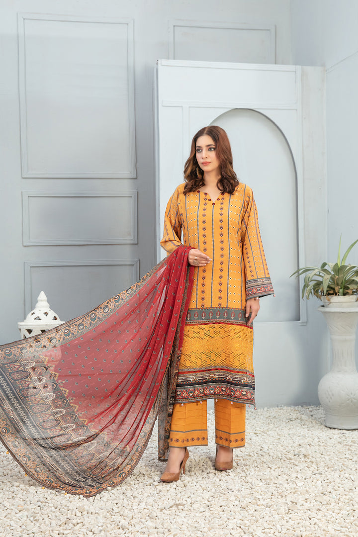 TAWAKKAL FABRICS 3 PIECE STITCHED LAWN SUIT D-7256