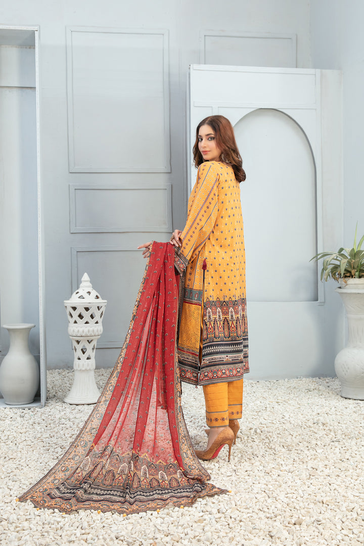 TAWAKKAL FABRICS 3 PIECE STITCHED LAWN SUIT D-7256