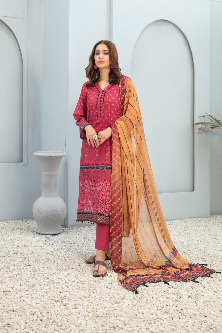 TAWAKKAL FABRICS 3 PIECE STITCHED LAWN SUIT D-7263