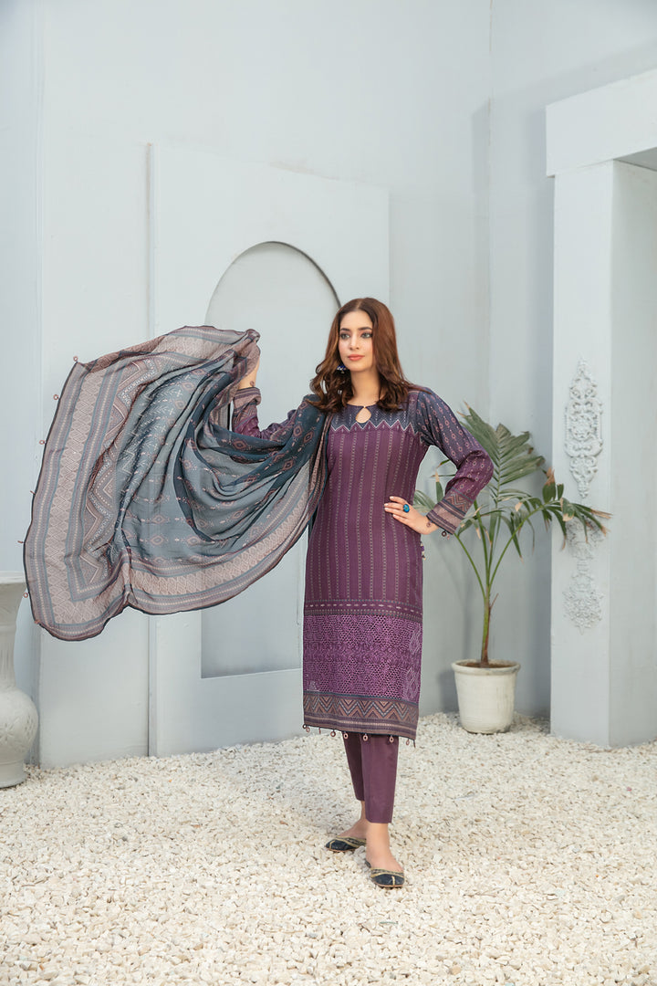 TAWAKKAL FABRICS 3 PIECE STITCHED LAWN SUIT D-7261