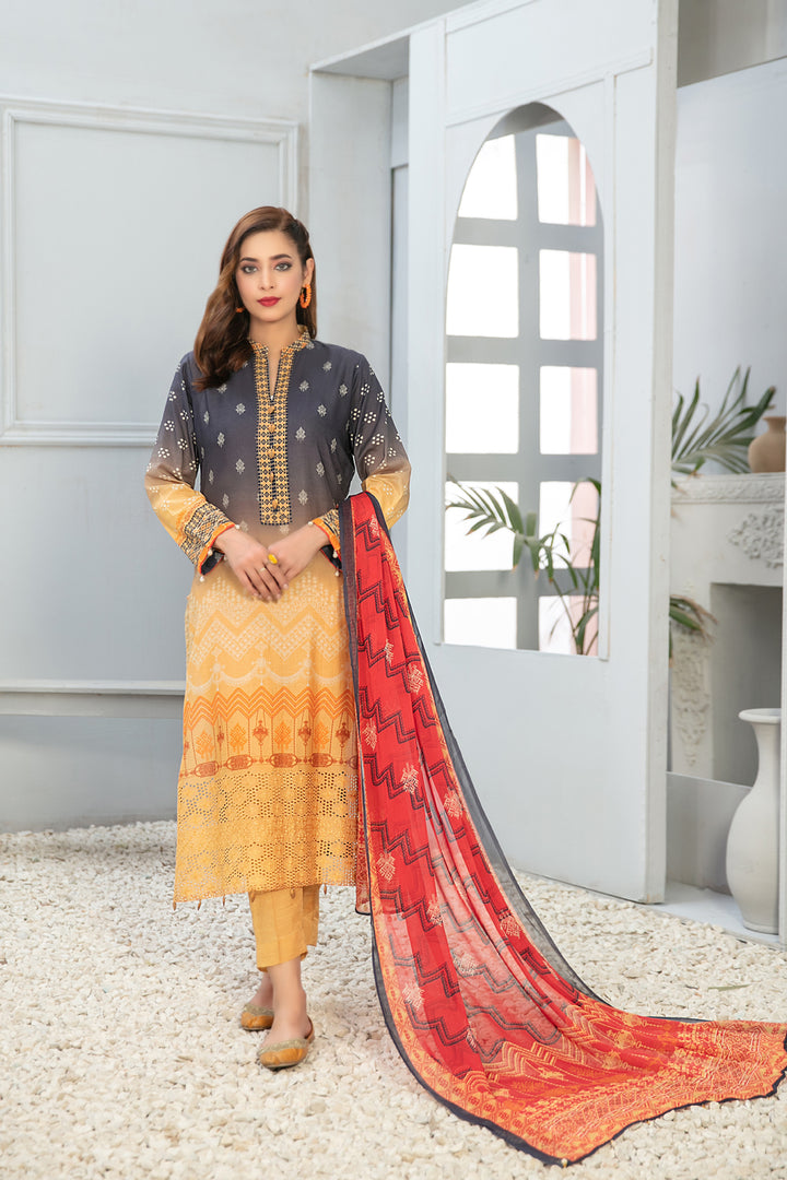 TAWAKKAL FABRICS 3 PIECE STITCHED LAWN SUIT D-7253