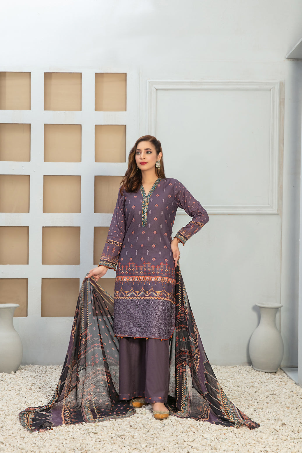 TAWAKKAL FABRICS 3 PIECE STITCHED LAWN SUIT D-7262