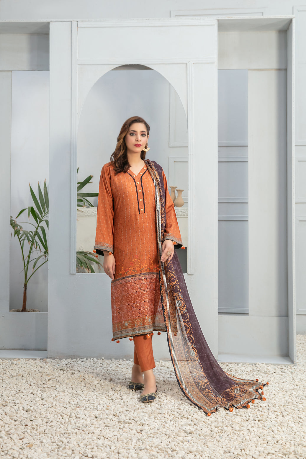 TAWAKKAL FABRICS 3 PIECE STITCHED  LAWN SUIT D-7255