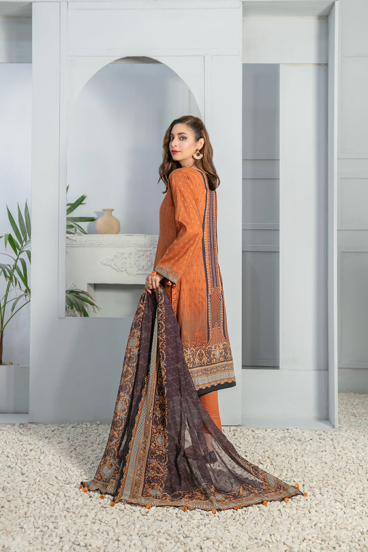 TAWAKKAL FABRICS 3 PIECE STITCHED  LAWN SUIT D-7255