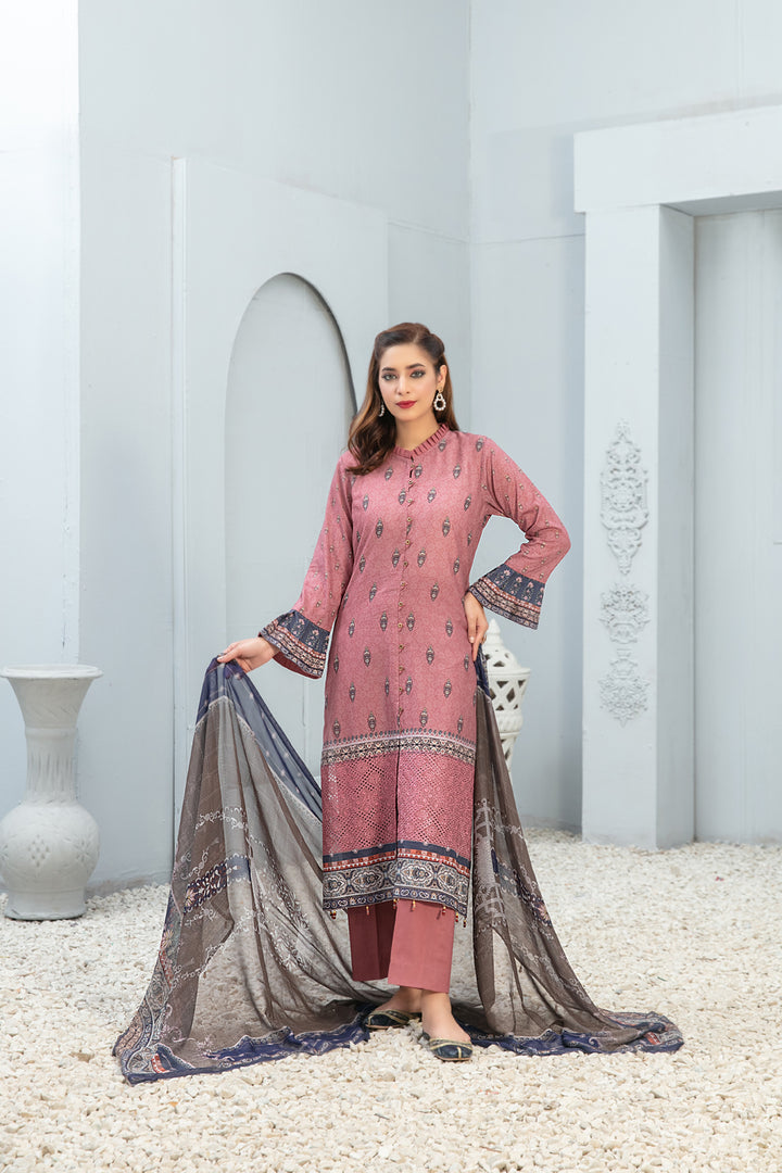 TAWAKKAL FABRICS 3 PIECE STITCHED LAWN SUIT D-7257