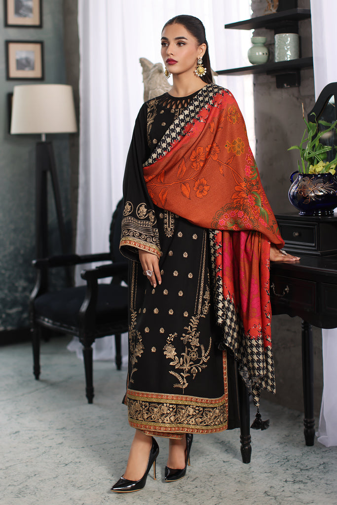 Charizma Embroidered Leather & Printed Wool Shawl