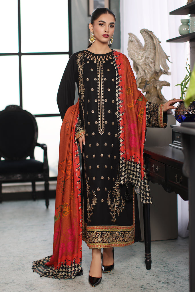 Charizma Embroidered Leather & Printed Wool Shawl