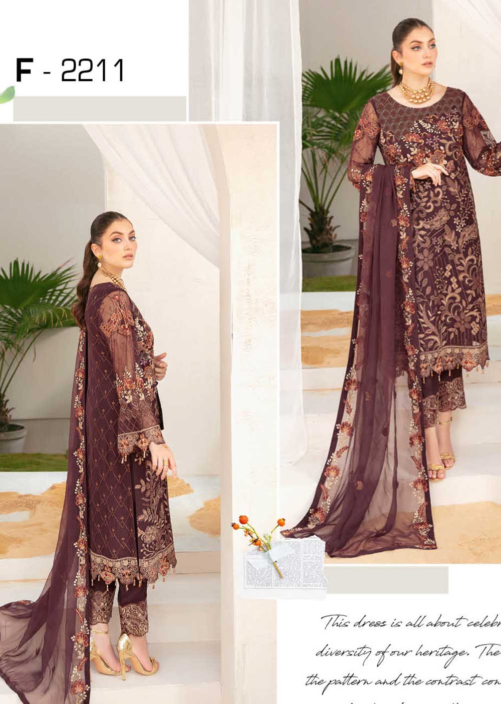 F-2211 - Stitched - Chiffon Collection by Ramsha Vol 22