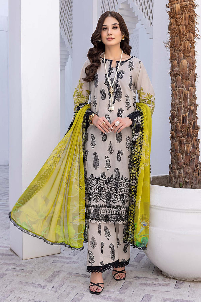 3-Pc Charizma stitched Embroidered Lawn Shirt With Embroidered Chiffon Dupatta BWS23-04