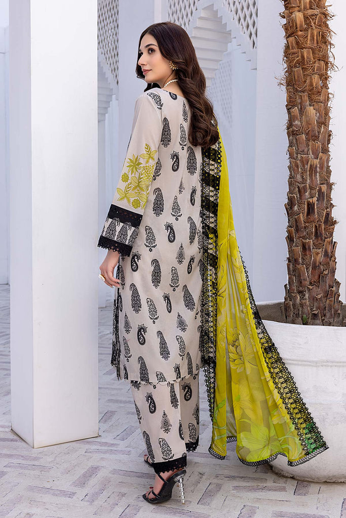 3-Pc Charizma stitched Embroidered Lawn Shirt With Embroidered Chiffon Dupatta BWS23-04