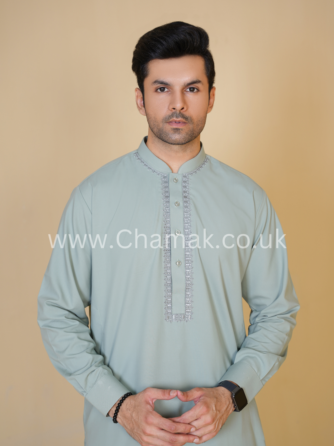 Men's Embroidered Mint Shalwar Kameez D-104