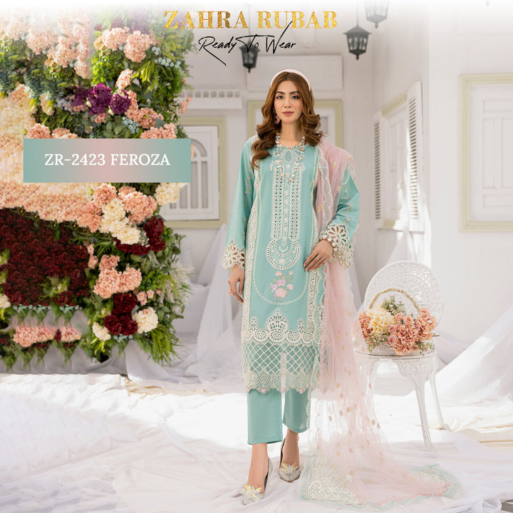 ZAHRA RUBAB 3 PIECE READYMADE Chikan Kaari ZR-2423