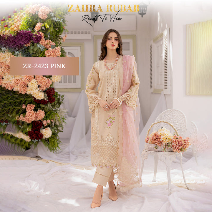 ZAHRA RUBAB 3 PIECE READYMADE CHIKAN KAARI ZR-2423