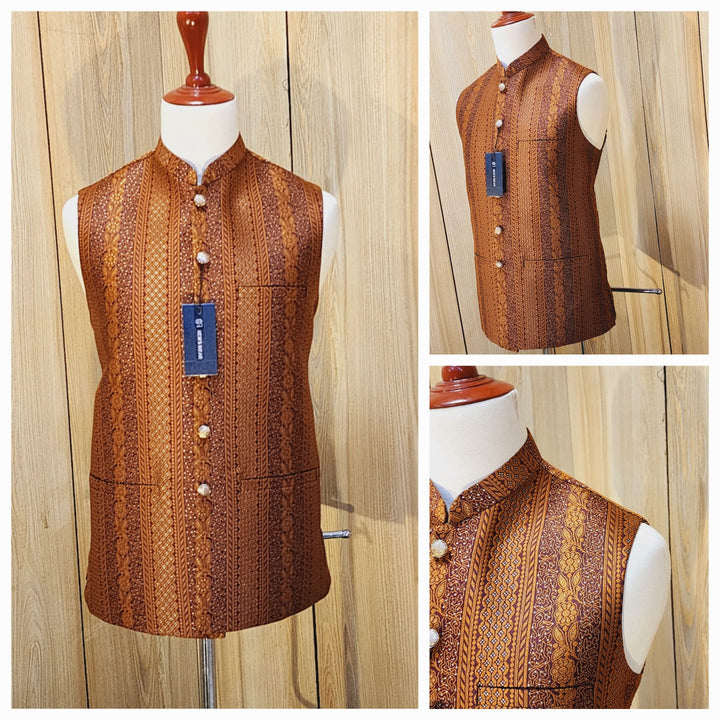 Men's Embroidered Mustard Waistcoat