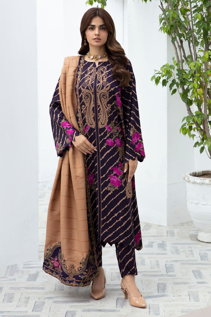 3-PC Unstit. Printed Staple Shirt with E.Wool Shawl CPMW3-12