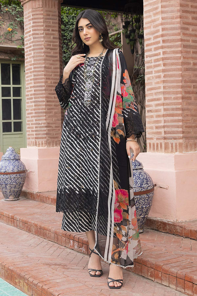 Charizma 3-Pc stitched Printed Embroidered Lawn Suit With Embroidered Chiffon Dupatta CRB23-14B