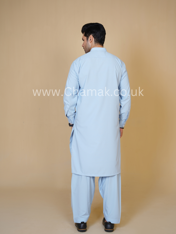 Men's Embroidered Sky Blue Shalwar Kameez