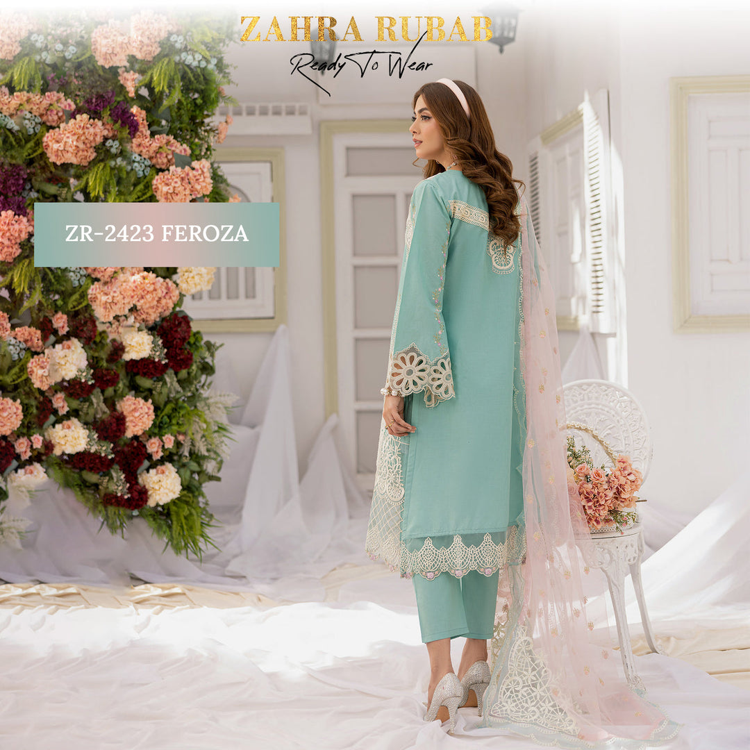 ZAHRA RUBAB 3 PIECE READYMADE Chikan Kaari ZR-2423