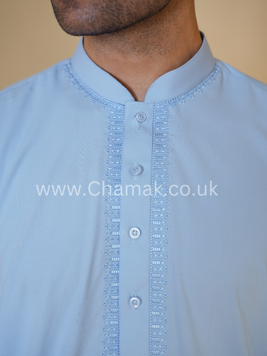 Men's Embroidered Sky Blue Shalwar Kameez