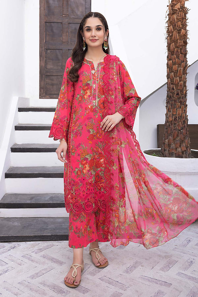 Charizma 3-Pc stitched Printed Embroidered Lawn Suit With Embroidered Chiffon Dupatta CRB23-19