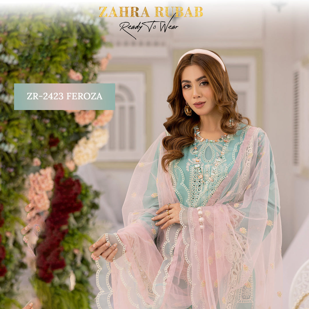 ZAHRA RUBAB 3 PIECE READYMADE Chikan Kaari ZR-2423