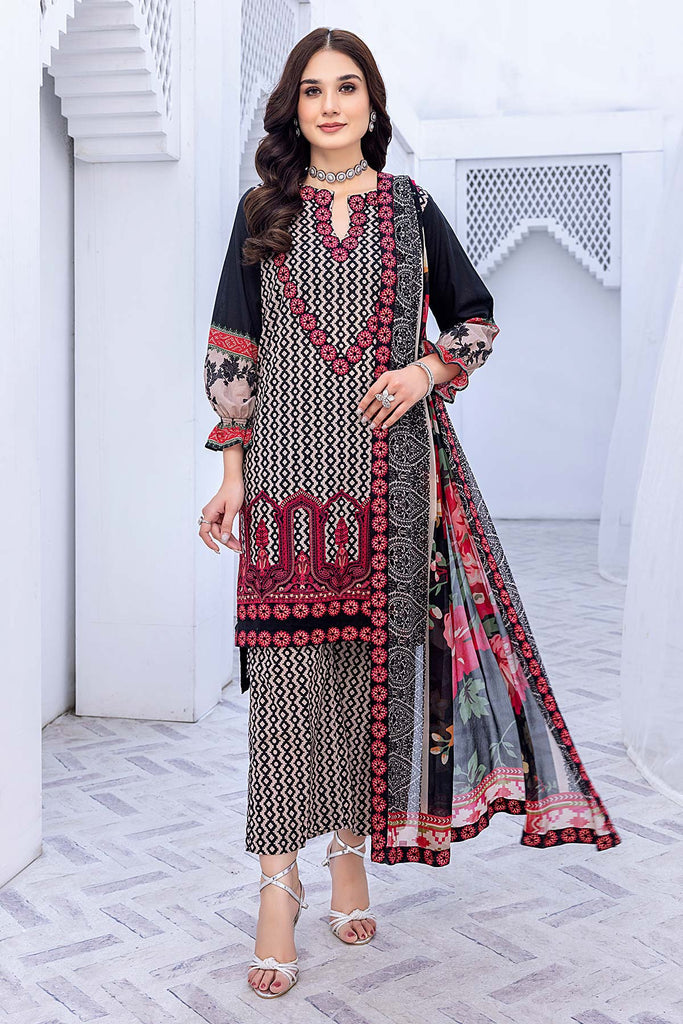 3-Pc Charizma stitched Embroidered Lawn Shirt With Embroidered Chiffon Dupatta BWS23-09