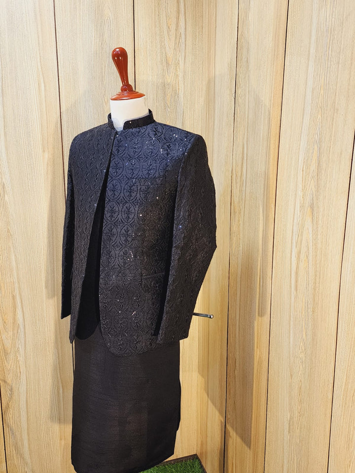 Mens Black Prince Coat And Kurta Pajama