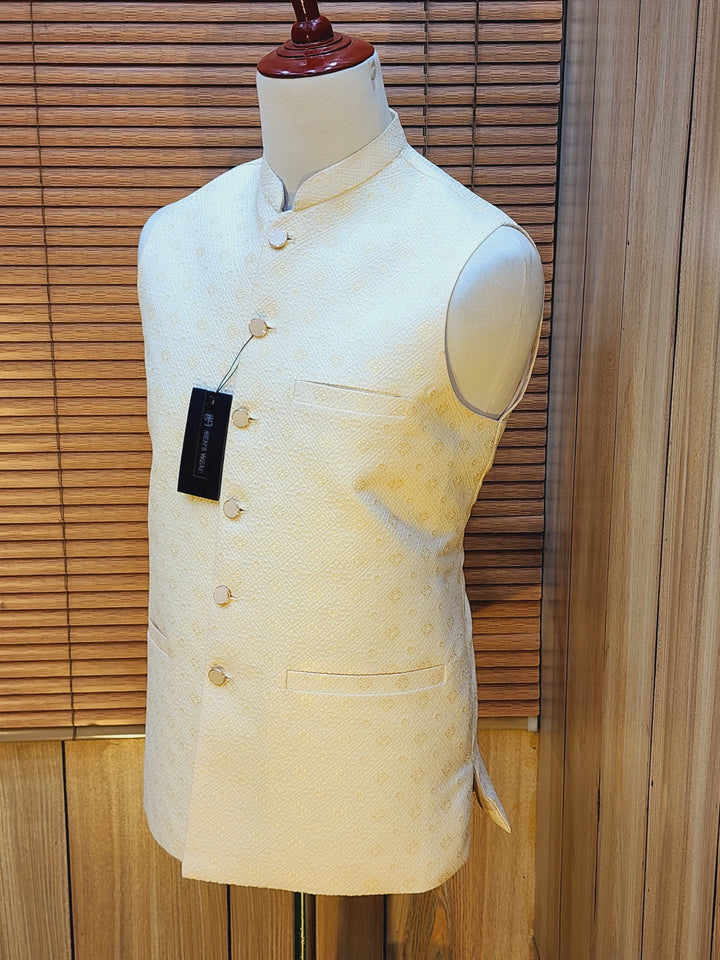 Men's Cream Embroidered Waistcoat