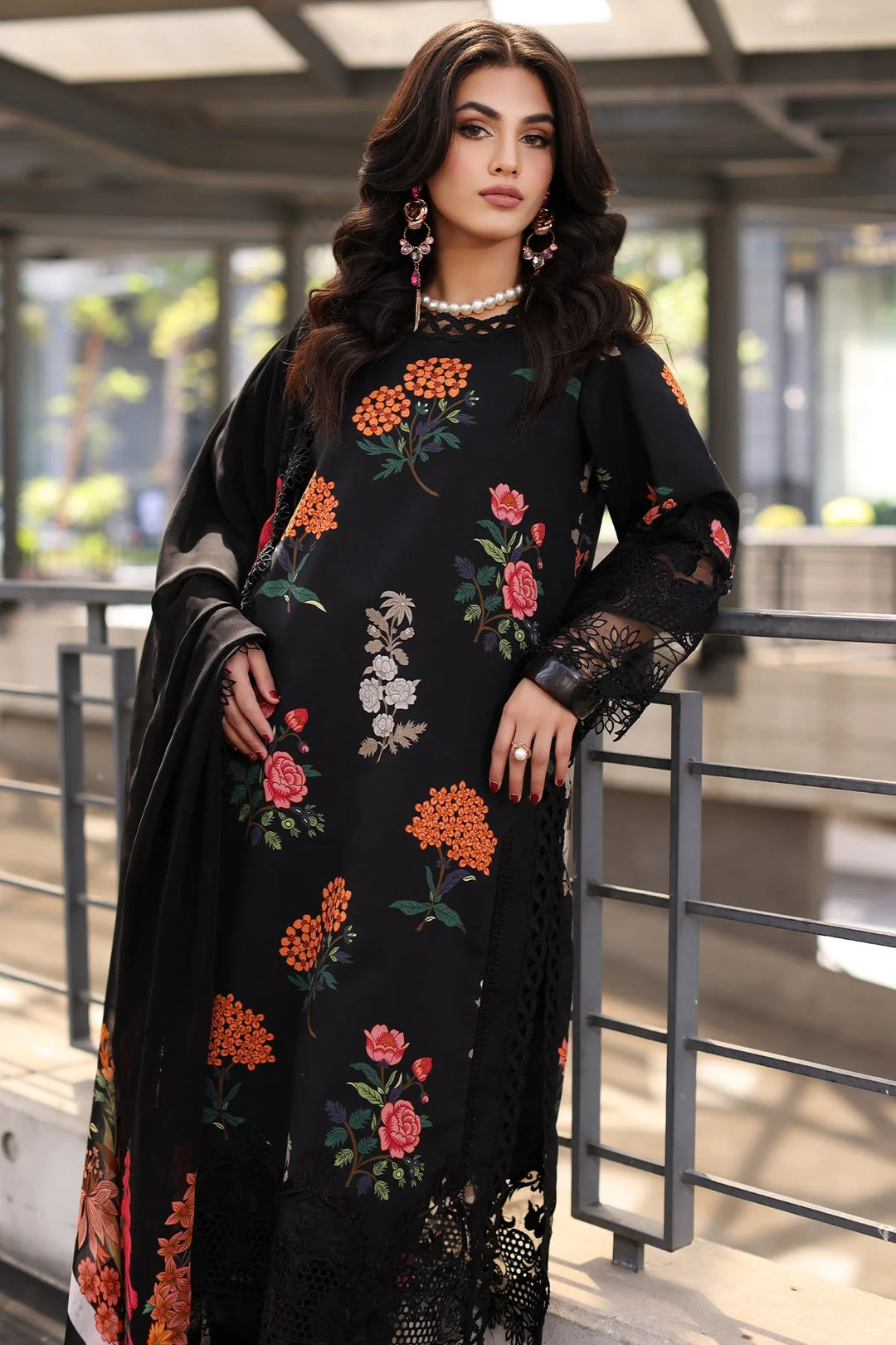 CHARIZMA - 3 PIECE READYMADE PRINTED EMBROIDERED LAWN SHIRT WITH EMBROIDERED CHIFFON DUPATTA CRB4-13