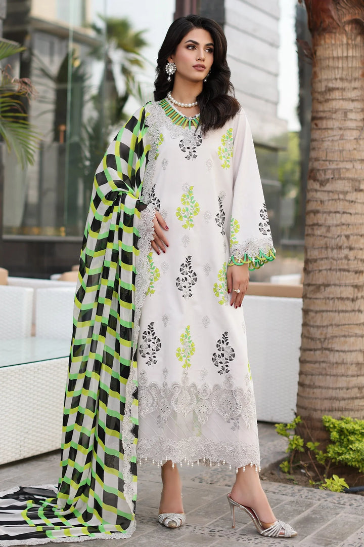 CHARIZMA - 3 PIECE READYMADE PRINTED EMBROIDERED LAWN SHIRT WITH EMBROIDERED CHIFFON DUPATTA CRB4-14