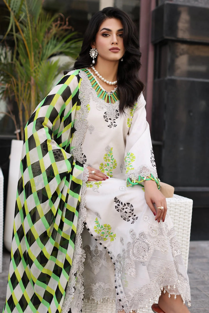 CHARIZMA - 3 PIECE READYMADE PRINTED EMBROIDERED LAWN SHIRT WITH EMBROIDERED CHIFFON DUPATTA CRB4-14