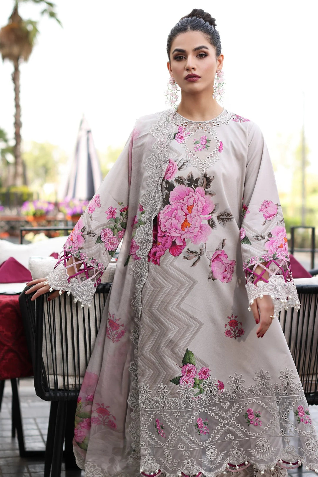 CHARIZMA - 3 PIECE READYMADE PRINTED EMBROIDERED LAWN SHIRT WITH EMBROIDERED CHIFFON DUPATTA CRB4-17