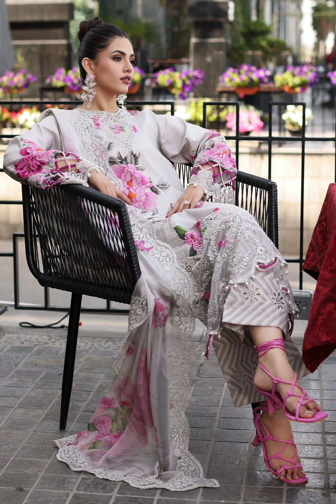 CHARIZMA - 3 PIECE READYMADE PRINTED EMBROIDERED LAWN SHIRT WITH EMBROIDERED CHIFFON DUPATTA CRB4-17