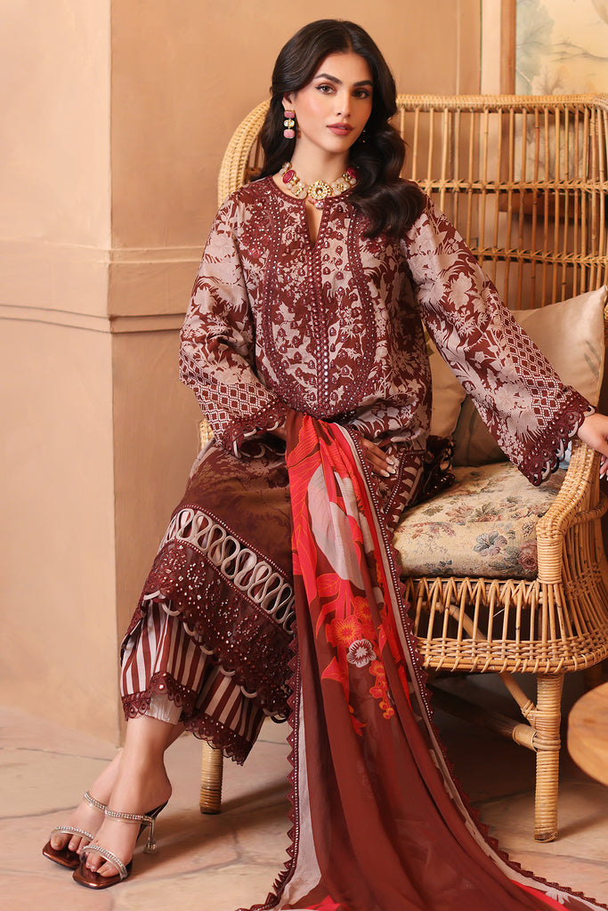 CHARIZMA - 3 PIECE READYMADE PRINTED EMBROIDERED LAWN SHIRT WITH PRINTED CHIFFON DUPATTA CRS4-10