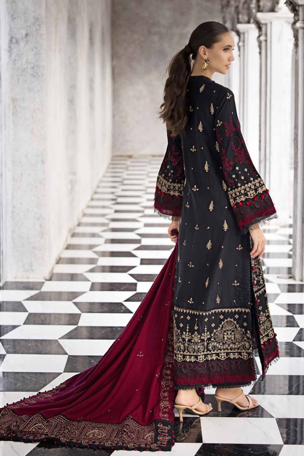 GUL AHMED 3PC EMBROIDERED PASHMINA UNSTITCHED SUIT WITH EMBROIDERED PASHMINA SHAWL AP-32039