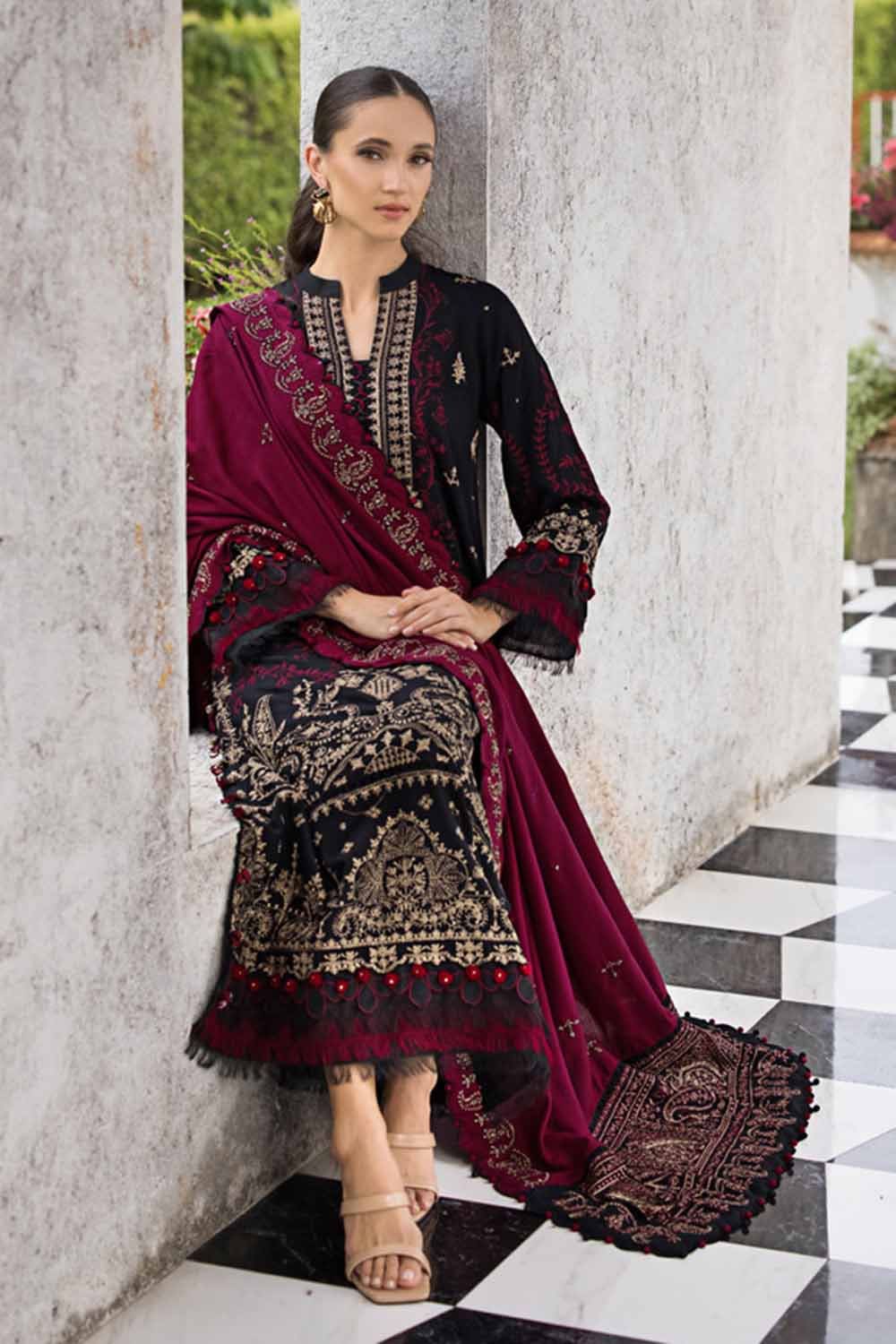 GUL AHMED 3PC EMBROIDERED PASHMINA UNSTITCHED SUIT WITH EMBROIDERED PASHMINA SHAWL AP-32039