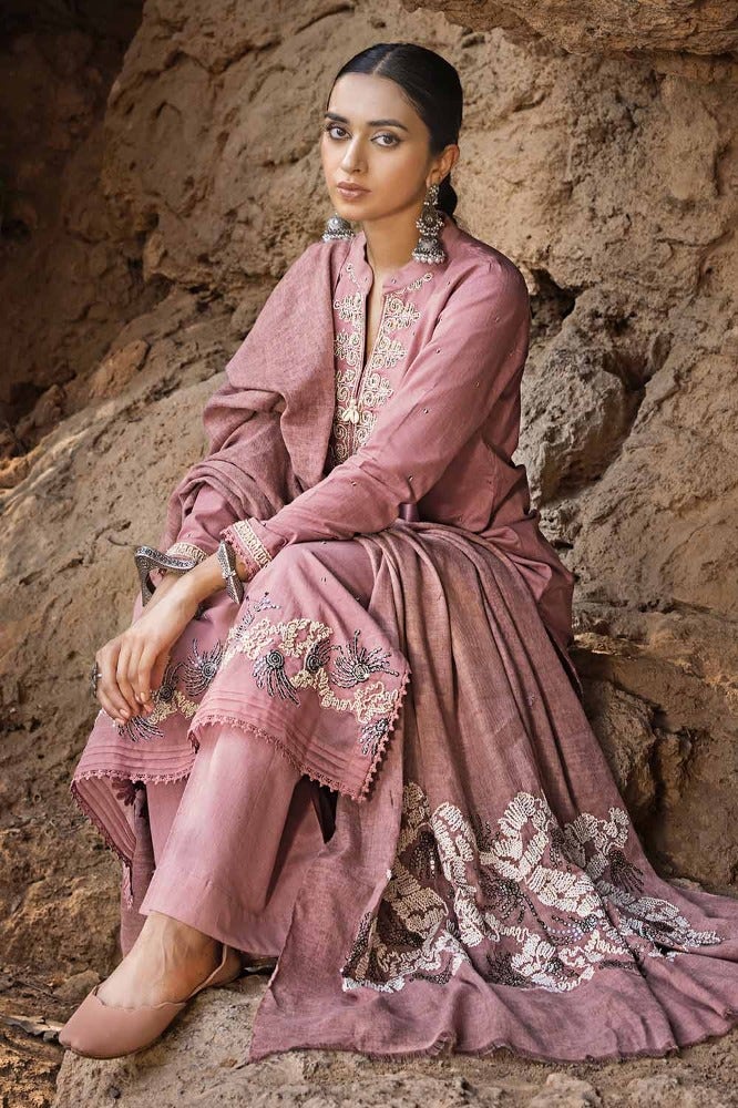 GUL AHMED 3PC EMBROIDERED KHADDAR UNSTITCHED SUIT WITH SEQUINS EMBROIDERED PASHMINA SHAWL AP-32092