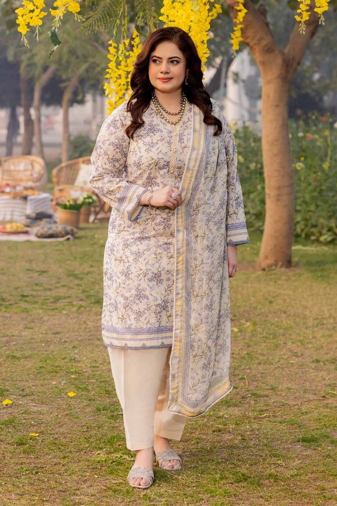 GUL AHMED 3PC PRINTED LAWN UNSTITCHED SUIT WITH CHIFFON DUPATTA - BM-42014