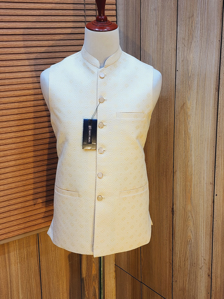 Men's Cream Embroidered Waistcoat