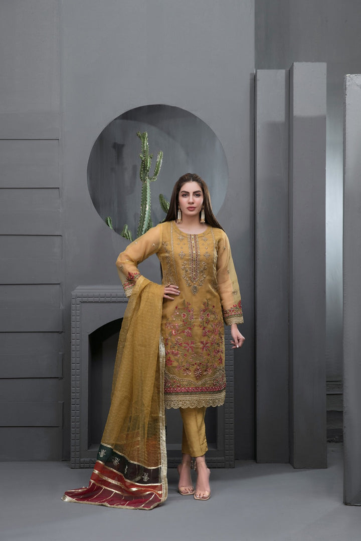 TAWAKKAL FABRICS 3 PIECE STITCHED FANCY HEAVY EMBROIDERED SUIT D-6244-A