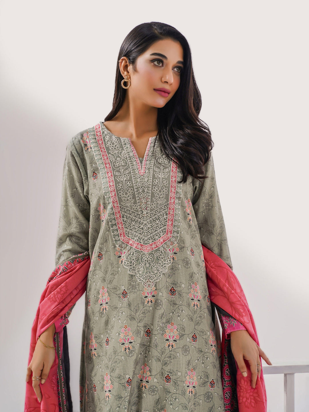 Lime Light 3 Piece Khaddar Suit-Embroidered(Pret)  LLPK 447