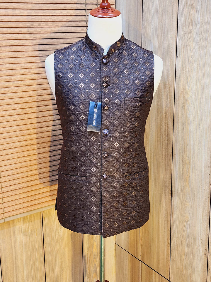 Men's D Brown Embroidered Waistcoat