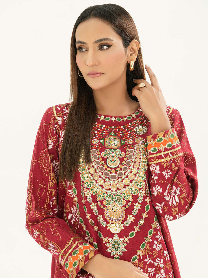 LIME LIGHT Khaddar Shirt-Gold Paste Print (Pret)