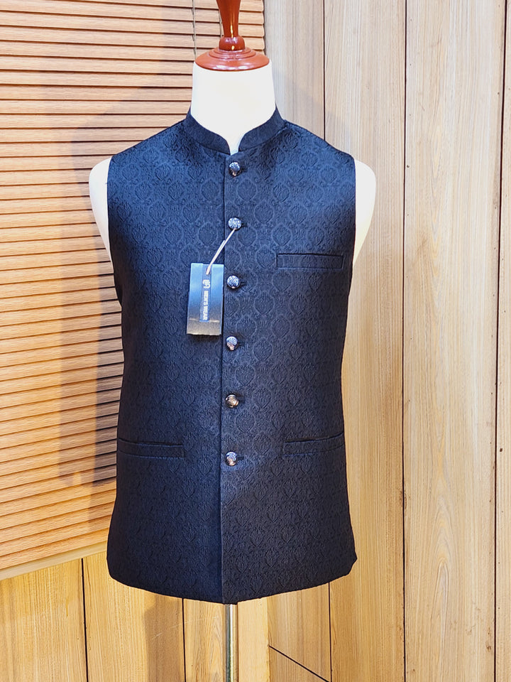 Men's Black Embroidered Waistcoat