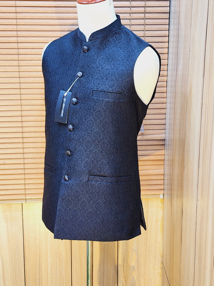 Men's Black Embroidered Waistcoat