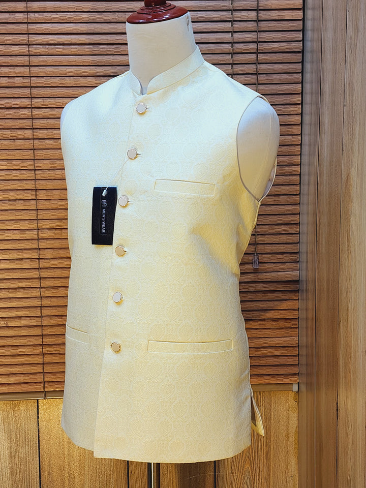 Men's Cream Embroidered Waistcoat