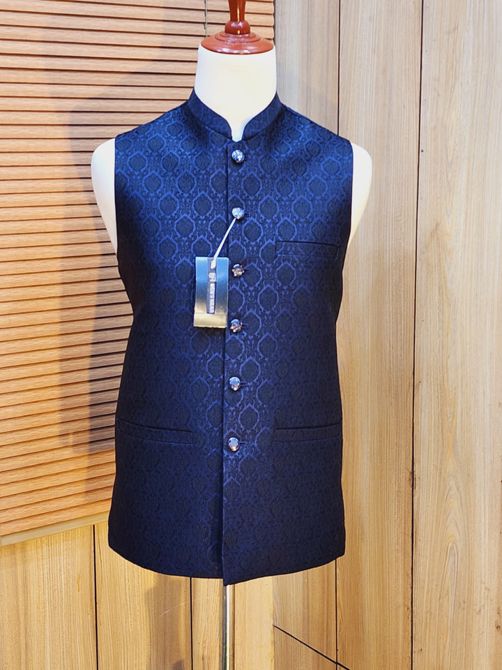 Men's Navy Blue Embroidered Waistcoat