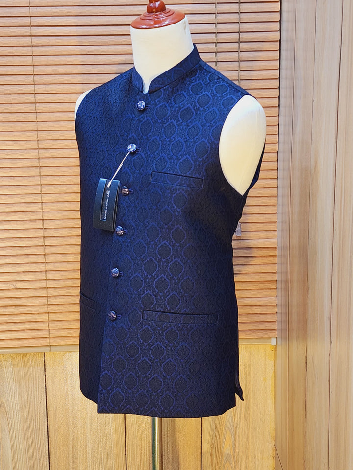 Men's Navy Blue Embroidered Waistcoat